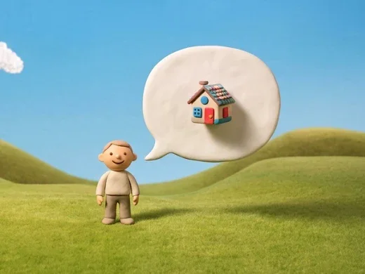 Ilustración en plastilina: una persona cuenta en un globo de diálogo el apartamento que busca